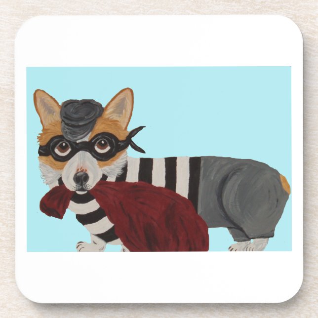  Welsh Corgi Treat Thief Burglar Beverage Coaster (Front)