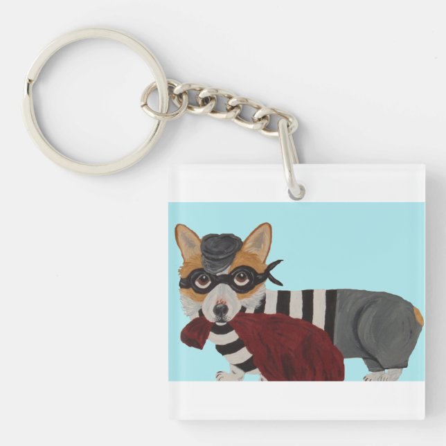  Welsh Corgi Treat Thief Burglar Keychain (Front)