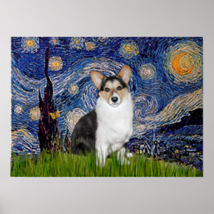 Welsh Corgi Tri Color - Starry Night Poster