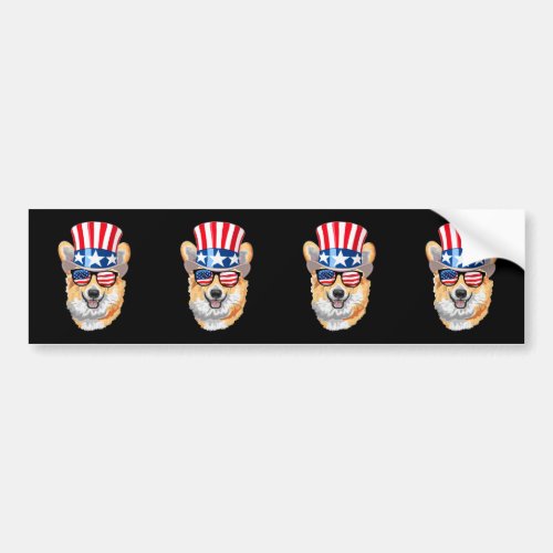 Welsh Corgi USA Flag Hat Glasses 4th of July Bumper Sticker