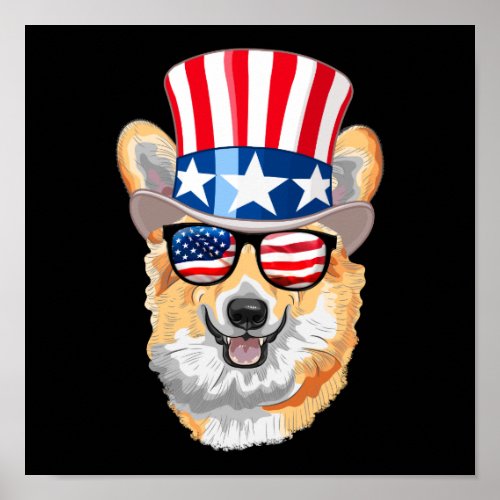 Welsh Corgi USA Flag Hat Glasses 4th of July Poster