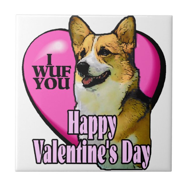 Welsh Corgi Valentine's Day Ceramic Tile (Front)