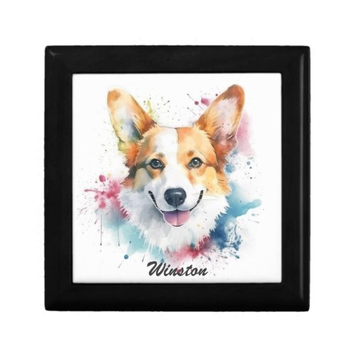 Welsh Corgi Watercolor Art Custom Name Gift Box