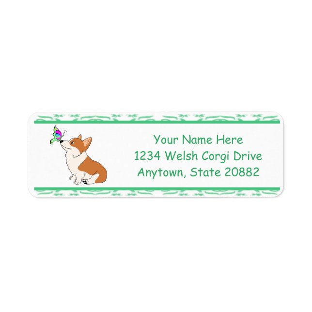 Welsh Corgi with Butterfly Label (Front)