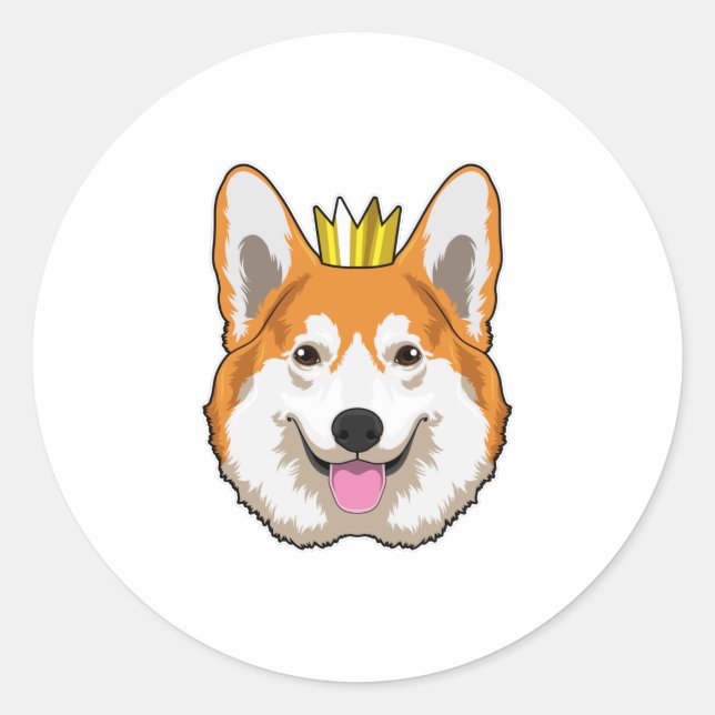 Welsh Corgi with Crown Classic Round Sticker (Front)