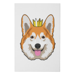 Welsh Corgi with Crown Faux Canvas Print