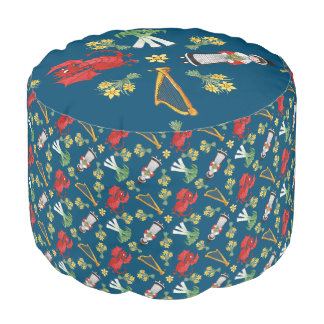 Welsh Costume and Emblems, Blue Round Pouf