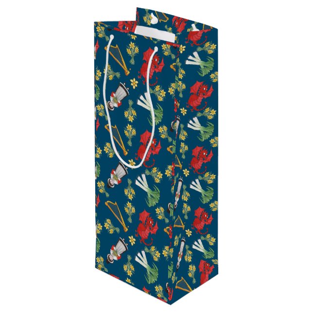 Welsh Costume and Emblems, Blue Wine Gift Bag (Back Angled)