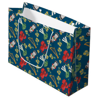 Welsh Costume and Emblems on Blue Large Gift Bag