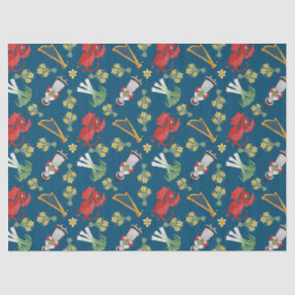 Welsh Costume and Emblems on Blue Tissue Paper