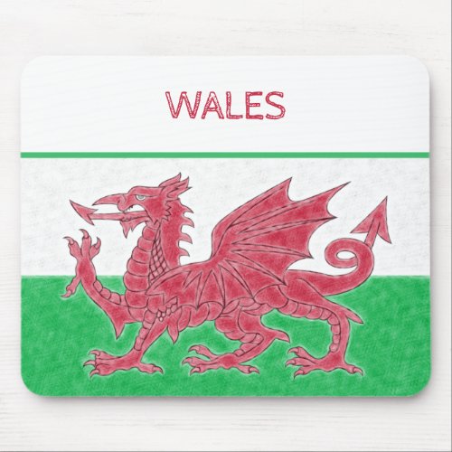 Welsh Dragon Color Pencil Sketch Effect Wales Flag Mouse Pad