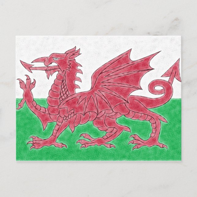 Welsh Dragon Color Pencil Sketch Effect Wales Flag Postcard (Front)