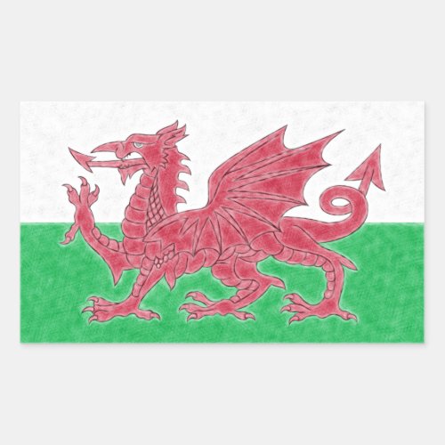 Welsh Dragon Color Pencil Sketch Effect Wales Flag Rectangular Sticker