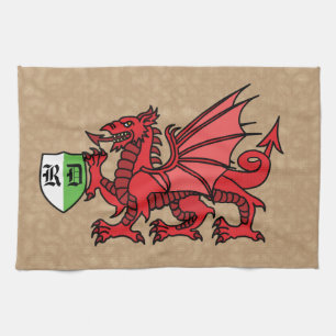 Welsh Dragon Custom Monogram Kitchen Towel