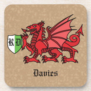 Welsh Dragon Custom Name and Monogram Beverage Coaster