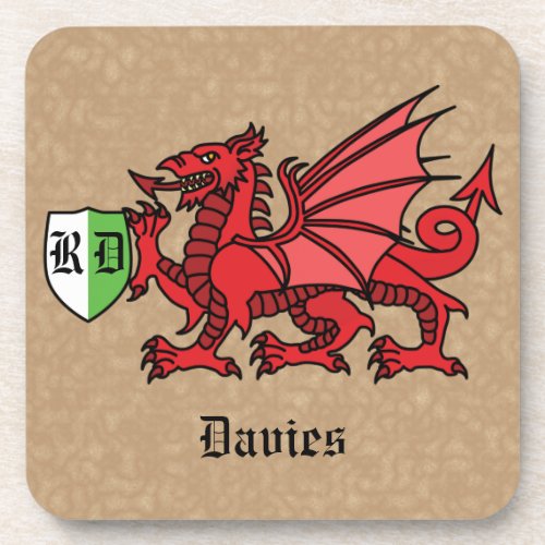 Welsh Dragon Custom Name and Monogram Beverage Coaster