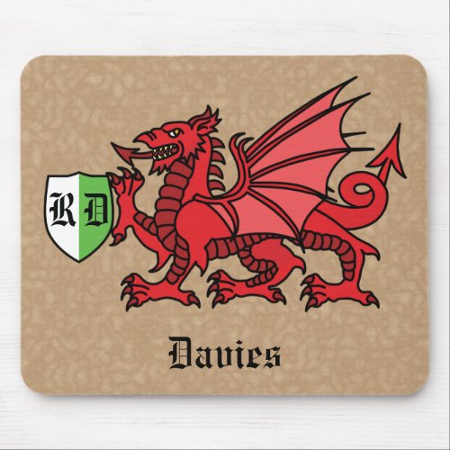 Welsh Dragon Custom Name and Monogram Mouse Pad