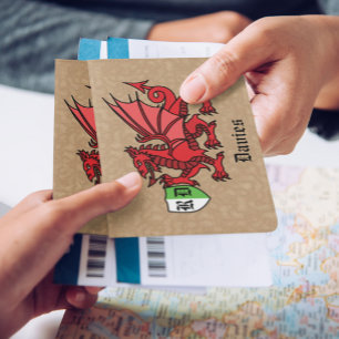 Welsh Dragon Custom Name and Monogram Passport Holder