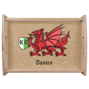 Welsh Dragon Custom Name and Monogram Serving Tray
