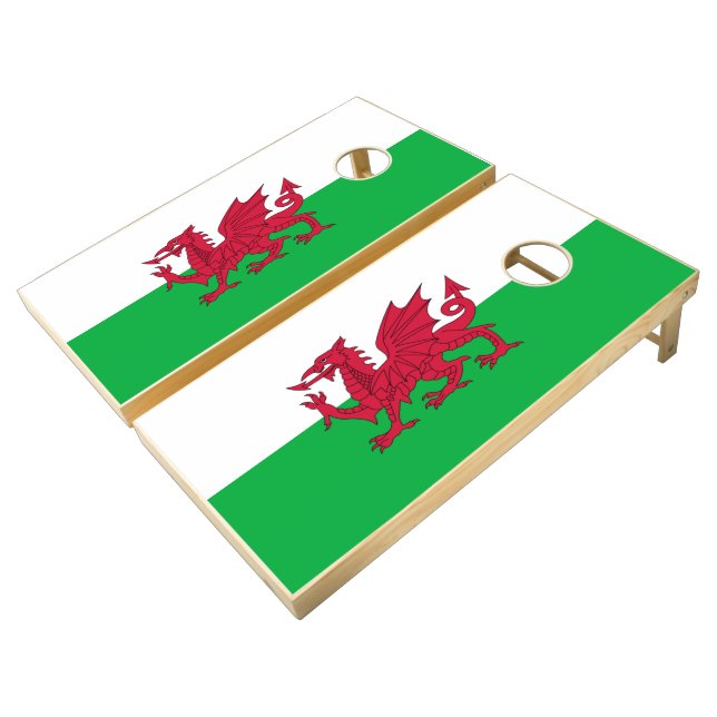 Welsh dragon flag cornhole set (Angled)