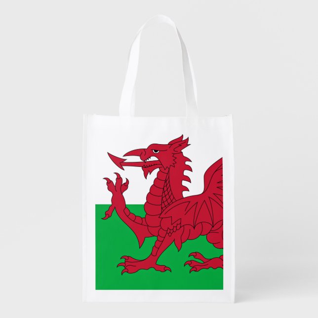 Welsh Dragon ~ Flag of Wales Grocery Bag (Front)