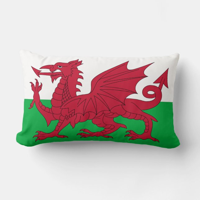 Welsh Dragon ~ Flag of Wales Lumbar Pillow (Front)