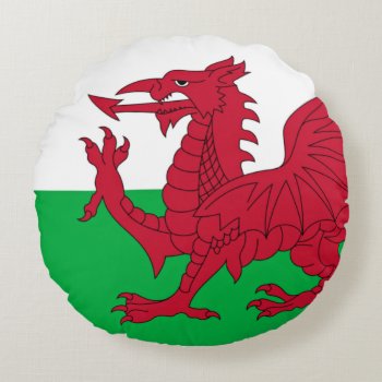 Welsh Dragon ~ Flag Of Wales Round Pillow by SunshineDazzle at Zazzle