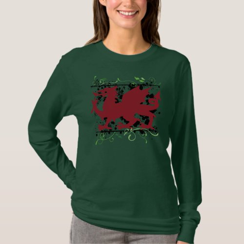 Welsh Dragon Ladies Long Sleeve Shirt