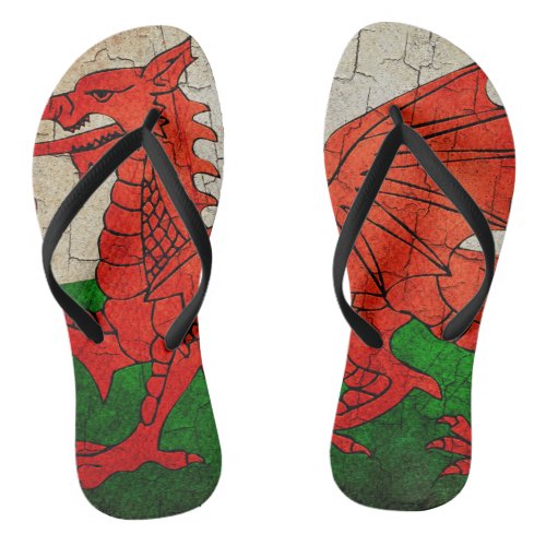Welsh dragon on a cracked wall flip flops
