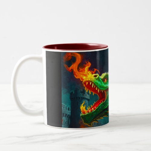 Welsh Dragon Provides Heating for English Castle Two_Tone Coffee Mug
