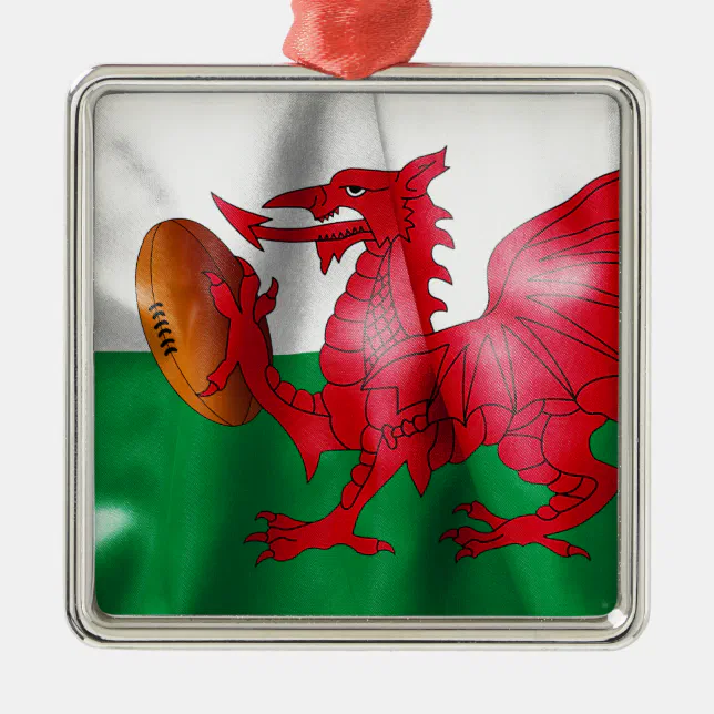 Welsh Dragon Rugby Ball Flag Metal Ornament | Zazzle