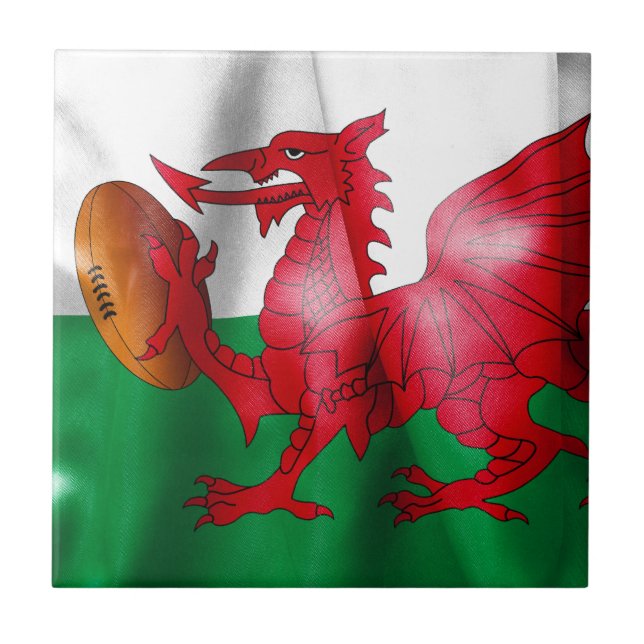 Welsh Dragon Rugby Ball Flag Tile (Front)