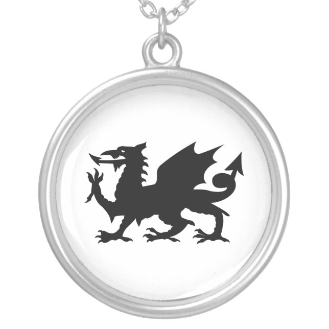 Welsh Dragon Silver Plated Necklace (Front)