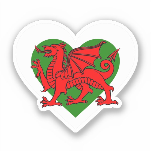 Welsh Dragon / Wales Flag Heart Sticker (Front)