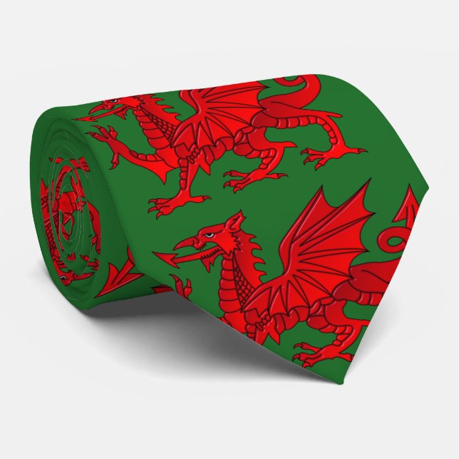 Welsh Dragon With a Bevel Effect Neck Tie (Rolled)