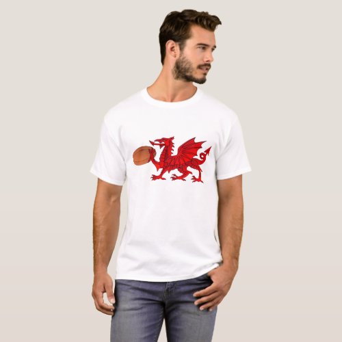 Welsh Dragon With a Rugby Ball Mens T_Shirt