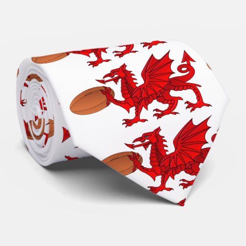 Welsh Dragon With a Rugby Ball Neck Tie