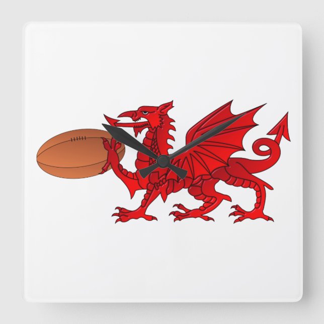 Welsh Dragon With a Rugby Ball Wall Clock (Front)
