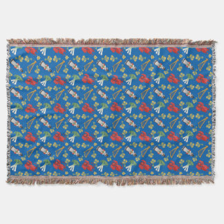 Welsh Emblems Daffodils Red Dragon Leeks Harp Blue Throw Blanket
