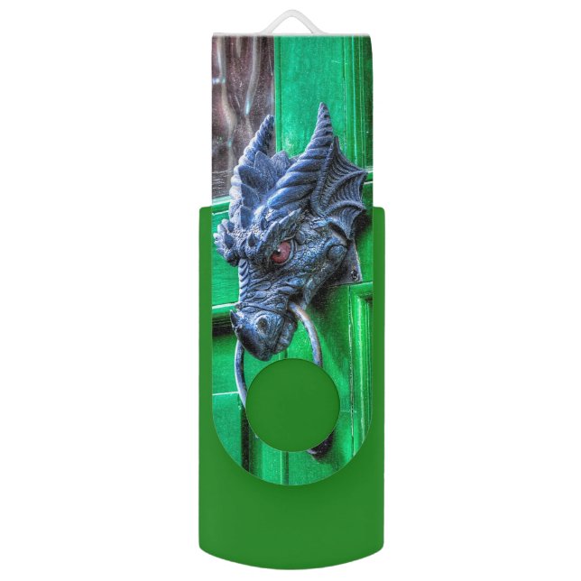 Welsh Fantasy Dragon Door-knocker Design USB Flash Drive (Back (Vertical))