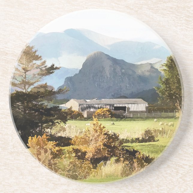 WELSH FARM AND MOUNTAIN LANDSCAPE DRINK COASTER (Front)
