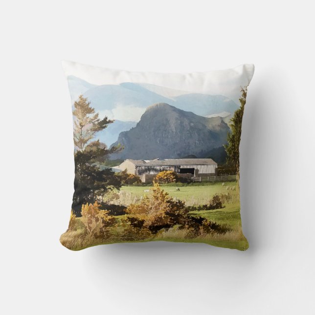 WELSH FARM AND MOUNTAIN LANDSCAPE THROW PILLOW (Front)