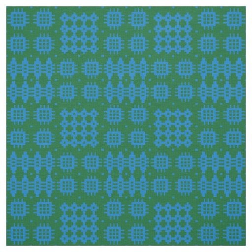 Welsh Faux Tapestry Bright Blue on Green Pattern Fabric