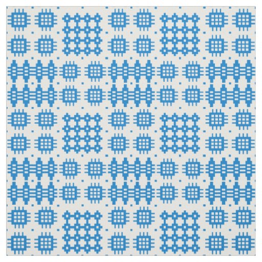 Welsh Faux Tapestry Bright Blue on White Pattern Fabric