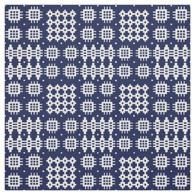 Welsh Faux Tapestry White on Dark  Blue Fabric (Swatch)