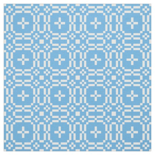 Welsh Faux Tapestry White on Sky Blue Pattern Fabric