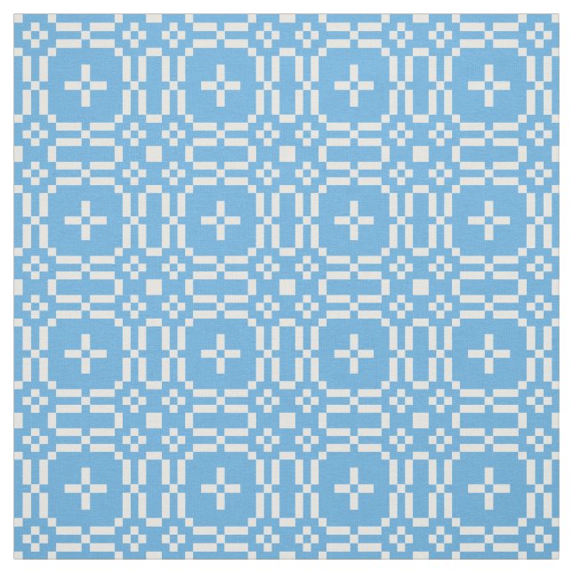 Welsh Faux Tapestry White on Sky Blue Pattern Fabric (Swatch)