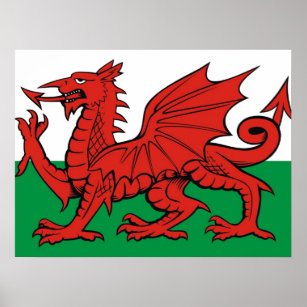 Welsh Dragon Red Poster National Flag Photo  United Kingdom  Great Britain Print