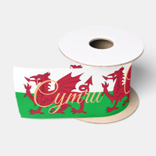 Welsh Flag & Cymru Dragon, Wales holiday /sports S Satin Ribbon