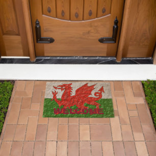 Welsh Flag Design Fiber Doormat